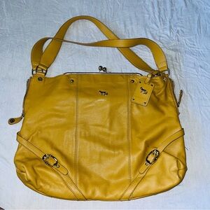 Emma Fox Mustard Yellow Leather Kiss-Lock Satchel